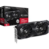 ASRock Challenger graphics card AMD Radeon RX 7600 with dual fans and black casing, shown with packaging box.