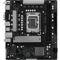 ASRock H810M-X WiFi micro ATX motherboard, black with silver heatsinks, LGA 1851 socket, integrated WiFi module.