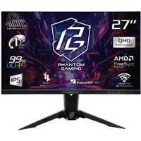 ASRock Phantom Gaming PG27QFW2A 27" QHD monitor, sleek black design, thin bezels, adjustable stand, 400Hz display.