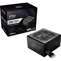 Black ASRock PRO-750B power supply unit with 24-pin ATX connector, featuring a mesh top for ventilation.