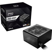 Black ASRock PRO-850B power supply unit, 850W, 24-pin ATX, with cooling fan and textured casing.