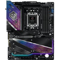 ASRock X870 NOVA WIFI ATX motherboard with RGB lighting, black heatsinks, and multiple PCIe slots.