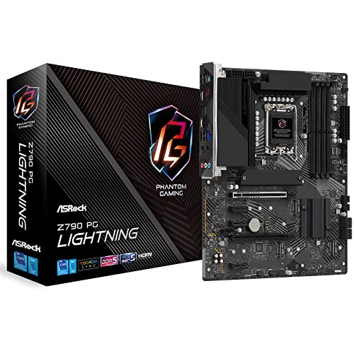 Black ATX motherboard with a sleek design, featuring an LGA 1700 socket, multiple PCIe slots, and vibrant RGB accents, alongside its branded packaging in the background.