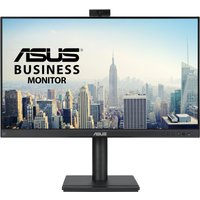 Black ASUS BE279QFK 27" Full HD LCD monitor with slim bezels, built-in webcam, and cityscape display.
