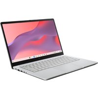 ASUS CX 14 N50 Chromebook, silver finish, 14-inch display, sleek design, white keyboard, slim bezels.