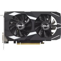 Black ASUS Dual RTX 3050 graphics card with dual fans and white accents, 6 GB GDDR6.