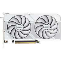 White ASUS Dual RTX 5060 graphics card with dual fans and sleek design, featuring 8 GB GDDR7 memory.