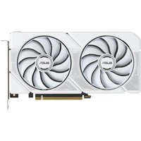 White ASUS Dual RTX 5060 Ti graphics card with dual fans and sleek design.