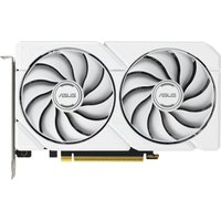 White ASUS Dual RX9060XT graphics card with dual fans and sleek design, featuring 16 GB GDDR6 memory.