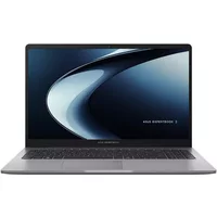 Grey ASUS ExpertBook laptop with 15.6" display, sleek design, black keyboard, and thin bezels.