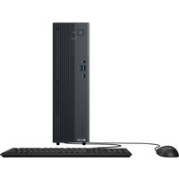 Black ASUS ExpertCenter P500 SFF desktop with vertical grooves, USB ports, and power button, paired with keyboard and mouse.