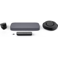 ASUS GQE20A-G5002UN video conferencing system with sleek black camera, gray hub, remote, and circular speaker.