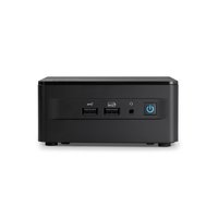 Black ASUS NUC mini PC with i7-1360P, front USB ports, headphone jack, and power button.
