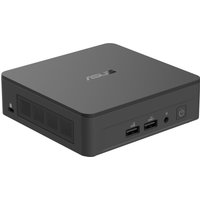 Black ASUS mini PC NUC with i7-1360P, compact square design, front USB ports, power button, and ventilation grilles.