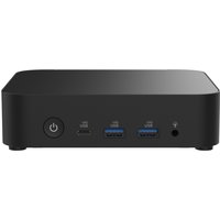 Black ASUS NUC 14 mini PC with power button, USB ports, and audio jack on the front panel.