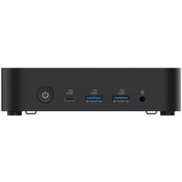 Black ASUS NUC mini PC with power button, USB-C, two USB 3.0 ports, and audio jack on the front panel.