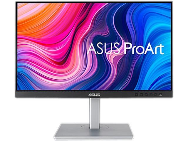 23.5-inch Asus TUF ProArt monitor with Full HD IPS display, 75Hz refresh rate, sleek silver stand, and vibrant colorful abstract background featuring the ProArt logo.