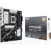 ASUS PRIME B850-PLUS-CSM ATX motherboard with black PCB, silver heatsinks, and box packaging.