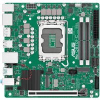 ASUS PRO Q870I-C-CSM mini ITX motherboard, green PCB, LGA 1851 socket, multiple ports, and expansion slots.