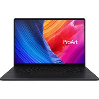Black ASUS ProArt P16 laptop with 16" touchscreen, sleek design, vibrant display, and backlit keyboard.