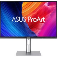 Silver ASUS ProArt PA248QFV monitor, 24.1" WUXGA LCD, slim bezels, vibrant display with colorful abstract background.
