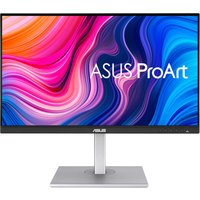 Black ASUS ProArt 27" monitor with Quad HD display, vibrant screen colors, slim bezels, and a silver rectangular stand.
