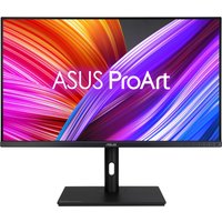 ASUS ProArt PA328QV monitor, 31.5" Quad HD, black frame, vibrant display with colorful abstract design.