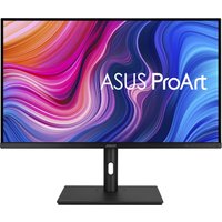 ASUS ProArt PA329CV monitor, 32-inch, 4K UHD, slim bezels, vibrant display with colorful abstract design on screen.