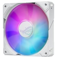 White ASUS ROG RYUJIN III 240 ARGB liquid cooler with vibrant multicolor LED fan and sleek design.