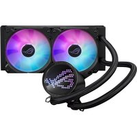 Black ASUS ROG Ryuo III 240 ARGB liquid cooling kit with dual 12 cm RGB fans and illuminated logo on pump.