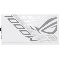 White ASUS ROG STRIX 1000W power supply unit with sleek design, silver accents, and 20+4 pin connector.