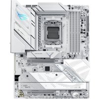 White ASUS ROG STRIX B850-A GAMING motherboard with silver accents, AM5 socket, and multiple RAM slots.
