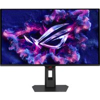ASUS ROG Strix OLED monitor, 26.5", sleek black frame, vibrant display with ROG logo, sturdy rectangular stand.