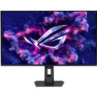 ASUS ROG Strix OLED monitor, 31.5-inch, 3840 resolution, sleek black frame, vibrant display with ROG logo design.