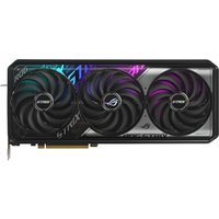ASUS ROG Strix RTX 5070 Ti graphics card with triple fans, RGB lighting, and sleek black design.