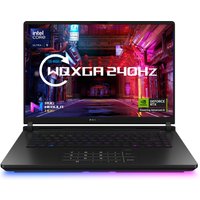 Black ASUS ROG Strix SCAR 16 laptop with RGB keyboard, 16" WQXGA display, featuring NVIDIA GeForce RTX 5090 graphics.