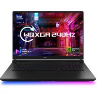 ASUS ROG Strix SCAR 18 laptop with RGB keyboard, large display, Intel Core Ultra 9, and NVIDIA GeForce RTX graphics.
