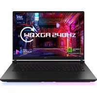 ASUS ROG Strix SCAR 18 laptop with RGB keyboard, large screen displaying vibrant graphics, and sleek black design.
