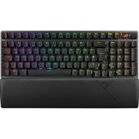 ASUS ROG Strix Scope II 96 Wireless keyboard with RGB backlit keys and detachable wrist rest, black finish.
