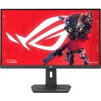 ASUS ROG Strix XG27ACMS 27" black monitor, Quad HD LCD, with red and black futuristic design on the screen.