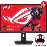 ASUS ROG Strix XG27ACS monitor, 27-inch, 2560x1440 resolution, black frame, red display with ROG logo and character.