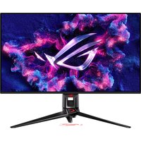 ASUS ROG Swift OLED monitor, 31.5" 4K UHD, QD-OLED, black frame, sleek stand, vibrant display with ROG logo.