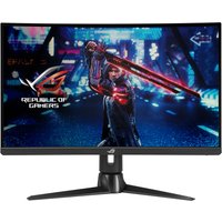 Black ASUS ROG Swift XG27AQV monitor, 27" screen, 2560x1440 resolution, sleek stand, vibrant gaming display.