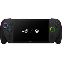 Black ASUS ROG Xbox Ally X RC73XA portable console, 7" screen, dual joysticks with colored rings, and button controls.