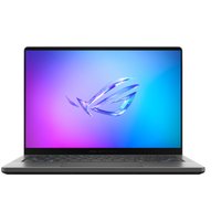 ASUS ROG Zephyrus G14 laptop, sleek design, black keyboard, vibrant display with ROG logo on screen, thin bezels.