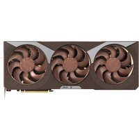 ASUS RTX5080-O16G-NOCTUA graphics card with triple brown fans and sleek dark casing.