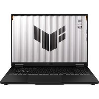 Black ASUS TUF Gaming A16 laptop with a 16-inch screen, ribbed design on lid, and TUF logo in the center.