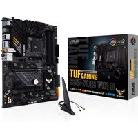 ASUS TUF GAMING B550-PLUS WIFI II motherboard, black with yellow accents, ATX form factor, includes Wi-Fi antenna.