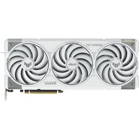 White ASUS TUF Gaming RTX 5070 Ti graphics card with triple fans and sleek design, featuring 16 GB GDDR7 memory.
