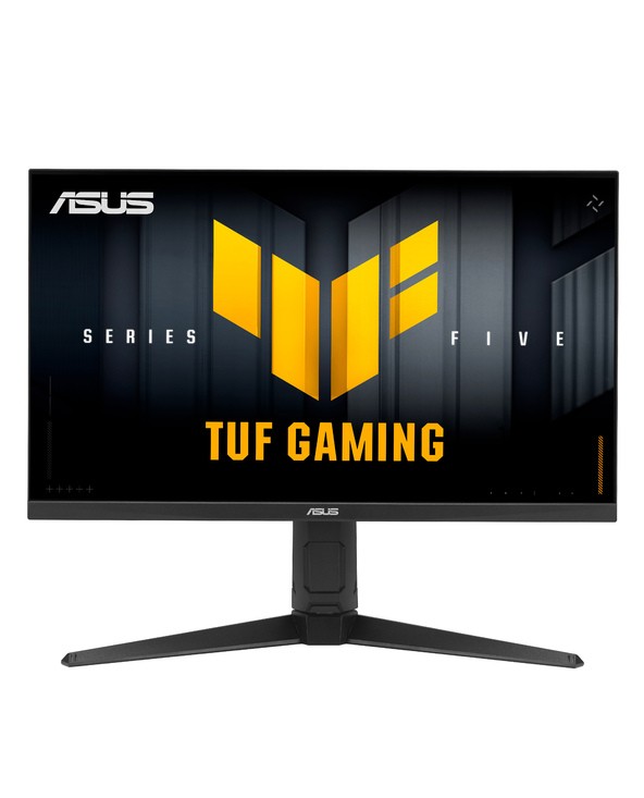 ASUS TUF Gaming VG27AQML5A monitor features a sleek black design, 27-inch display with 2560 x 1440 pixels resolution, and a distinctive yellow TUF Gaming logo on the screen.